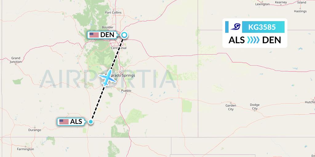 KG3585 Key Lime Air Flight Map: Alamosa to Denver