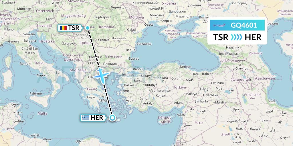 GQ4601 Sky Express (Greece) Flight Map: Timisoara to Heraklion