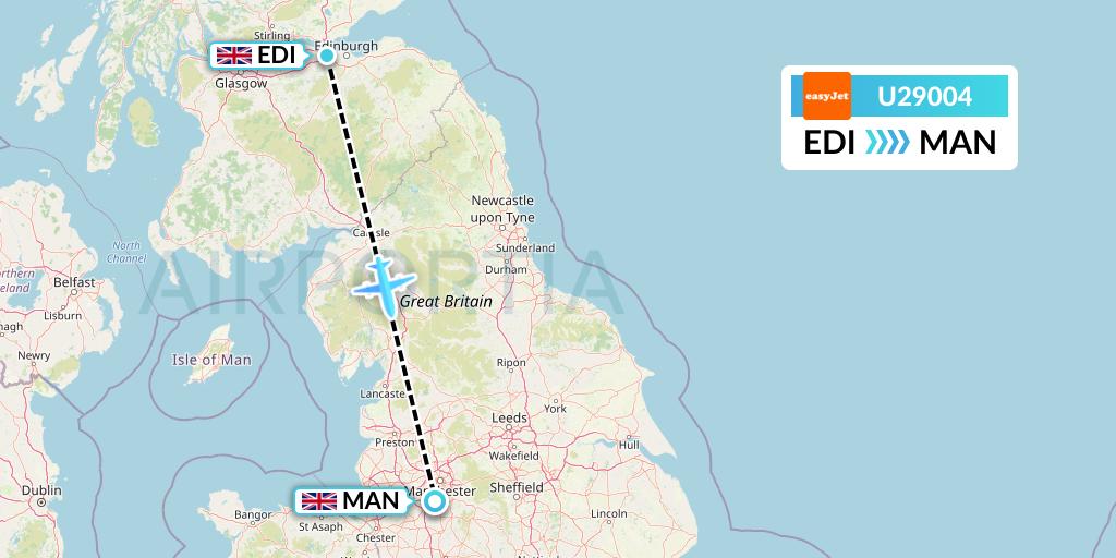 U29004 EasyJet Flight Map: Edinburgh to Manchester