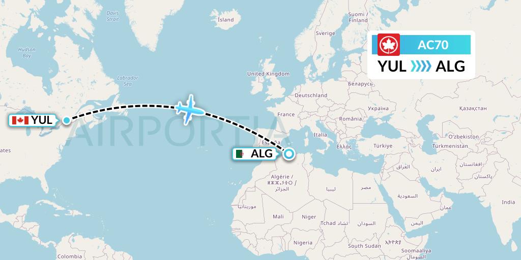AC70 Air Canada Flight Map: Montreal to Algiers