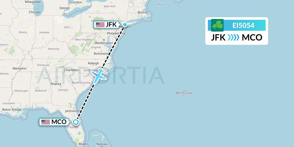 EI5054 Aer Lingus Flight Map: New York to Orlando