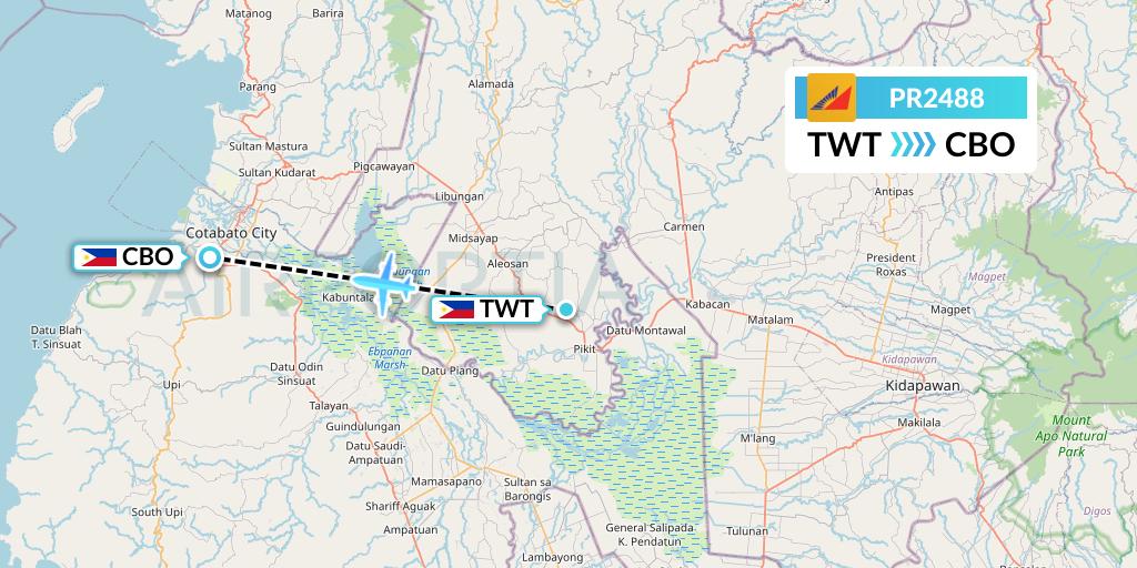 PR2488 Philippine Airlines Flight Map: Tawitawi to Cotabato