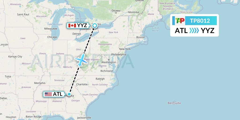 TP8012 TAP Portugal Flight Map: Atlanta to Toronto