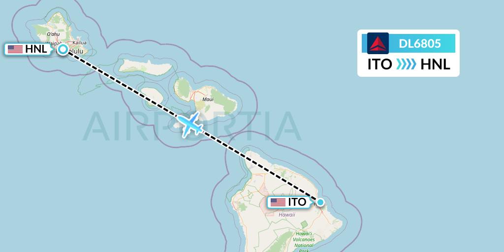 DL6805 Delta Air Lines Flight Map: Hilo to Honolulu