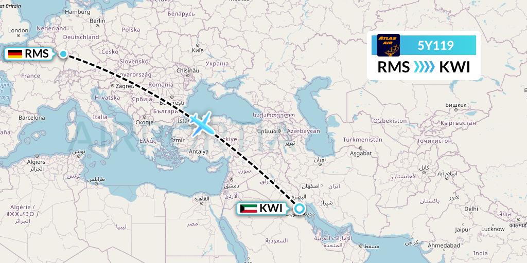 5Y119 Atlas Air Flight Map: Ramstein to Kuwait City