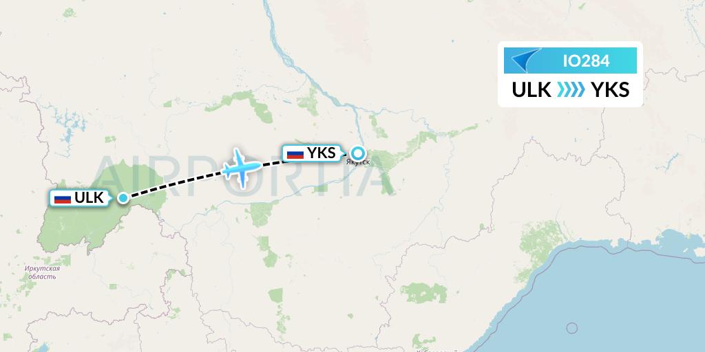 IO284 IrAero Flight Map: Lensk to Yakutsk
