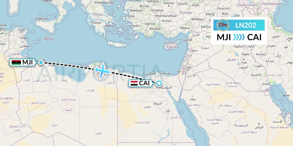 LN202 Libyan Airlines Flight Map: Tripoli to Cairo