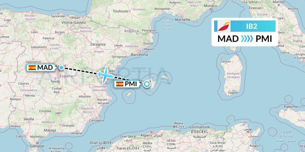 IB2 Iberia Flight Map: Madrid to Palma de Mallorca
