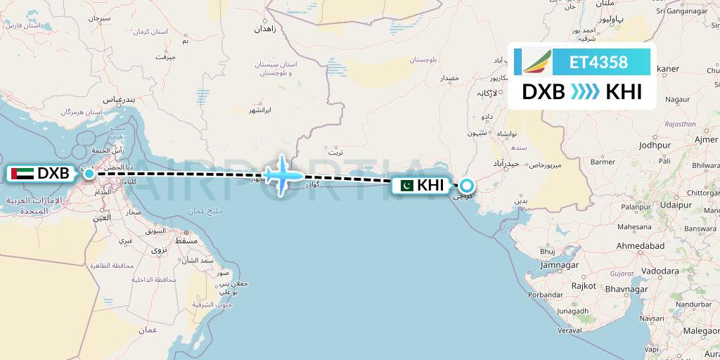 ET4358 Ethiopian Airlines Flight Map: Dubai to Karachi