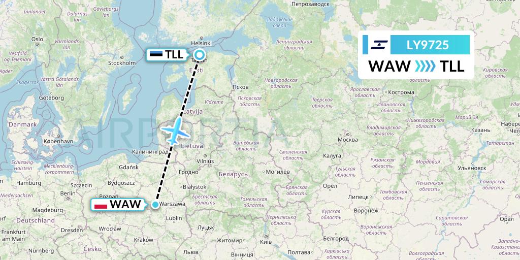 LY9725 El Al Flight Map: Warsaw to Tallinn