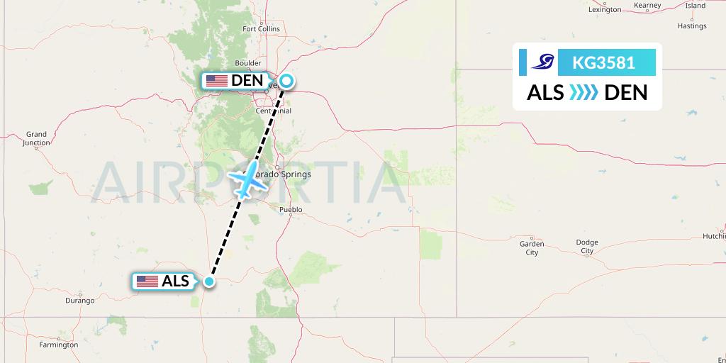 KG3581 Key Lime Air Flight Map: Alamosa to Denver