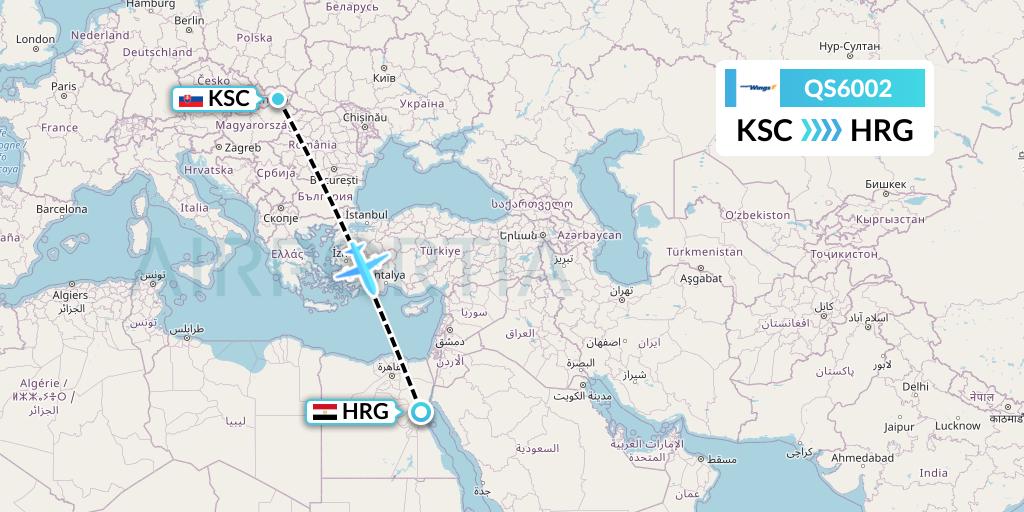 QS6002 Smartwings Flight Map: Kosice to Hurghada
