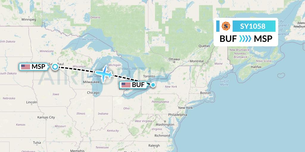 SY1058 Sun Country Airlines Flight Map: Buffalo to Minneapolis