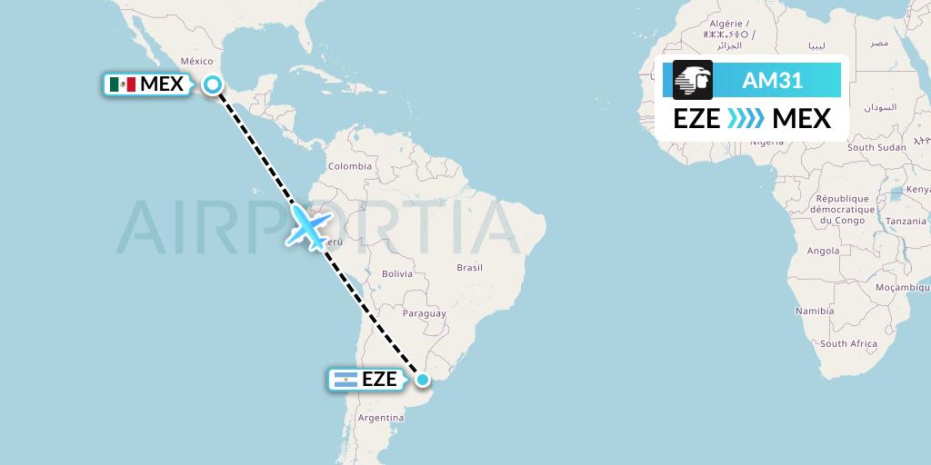 AM31 Aeromexico Flight Map: Buenos Aires to Mexico City