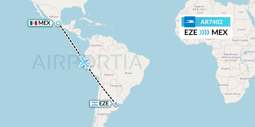 AR7402 Aerolineas Argentinas Flight Map: Buenos Aires to Mexico City