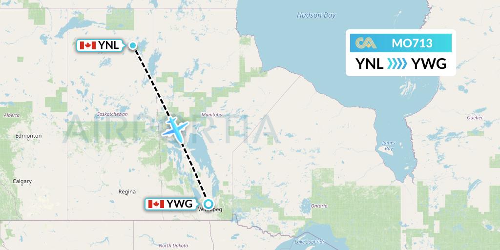 MO713 Calm Air Flight Map: Points North Landing to Winnipeg