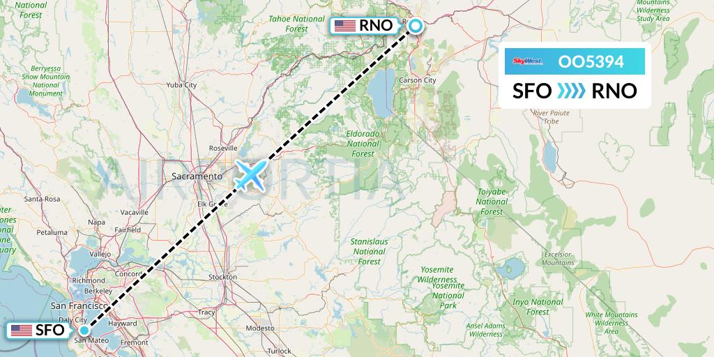 OO5394 SkyWest Airlines Flight Map: San Francisco to Reno