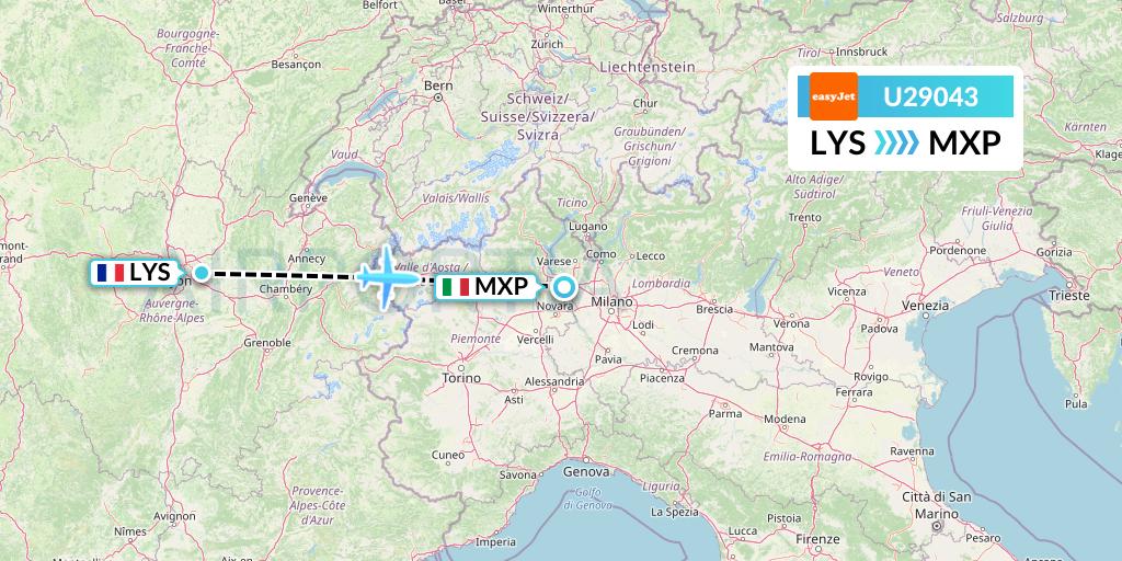 U29043 EasyJet Flight Map: Lyon to Milan