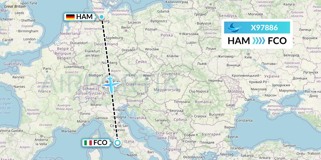 X97886 Avion Express Flight Map: Hamburg to Rome