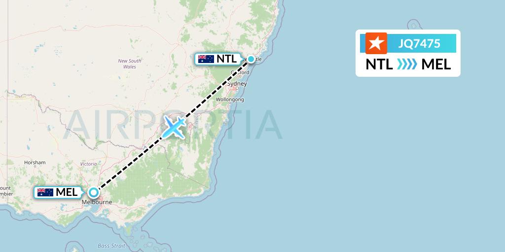 JQ7475 Jetstar Airways Flight Map: Newcastle to Melbourne