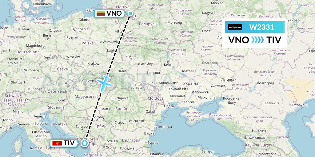 W2331 Flex Flight Flight Map: Vilnius to Tivat