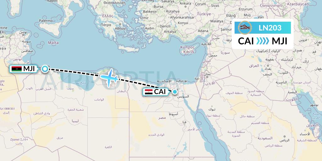 LN203 Libyan Airlines Flight Map: Cairo to Tripoli