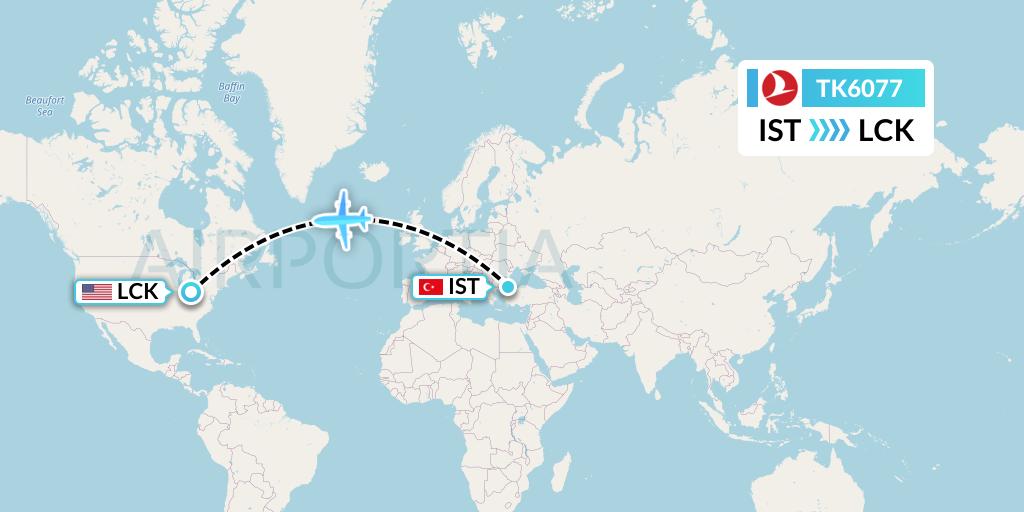 TK6077 Turkish Airlines Flight Map: Istanbul to Columbus