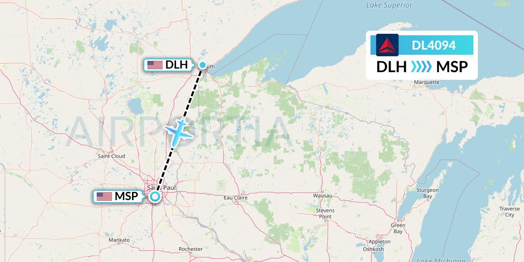 DL4094 Delta Air Lines Flight Map: Duluth to Minneapolis