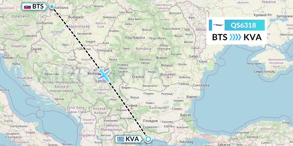 QS6318 Smartwings Flight Map: Bratislava to Kavala