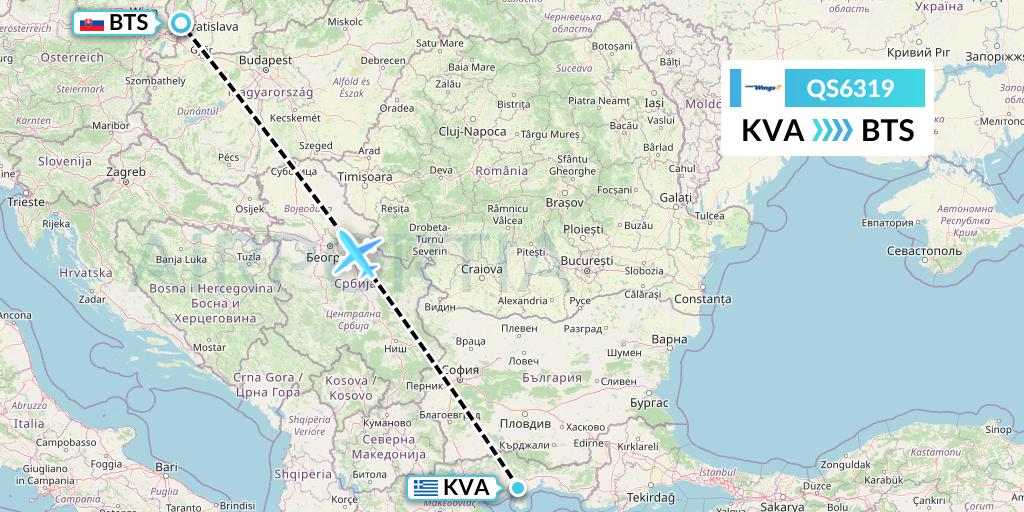 QS6319 Smartwings Flight Map: Kavala to Bratislava