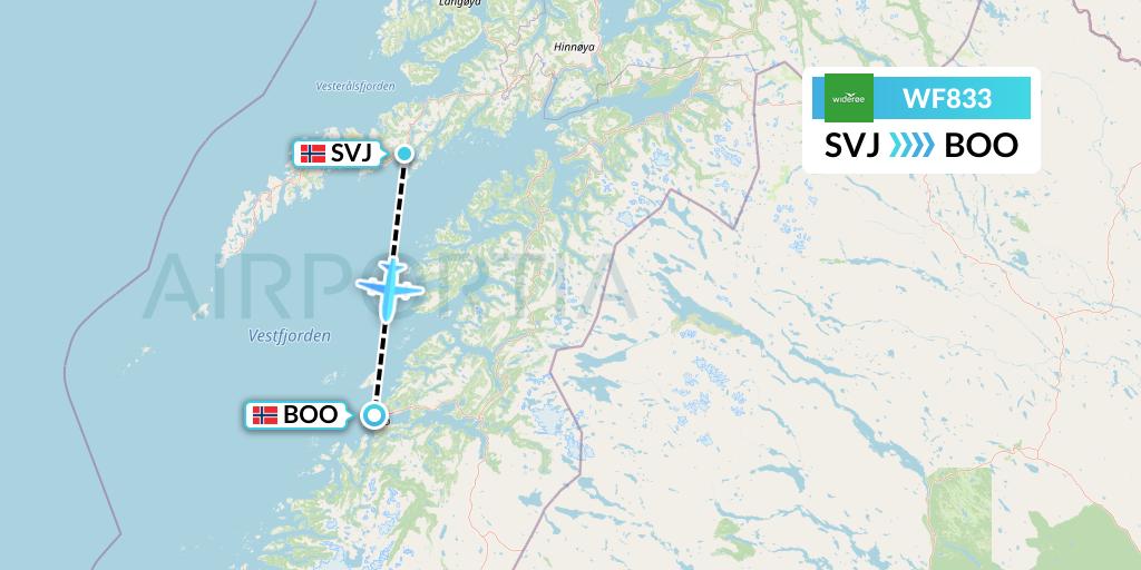 WF833 Wideroe Flight Map: Svolvaer to Bodo