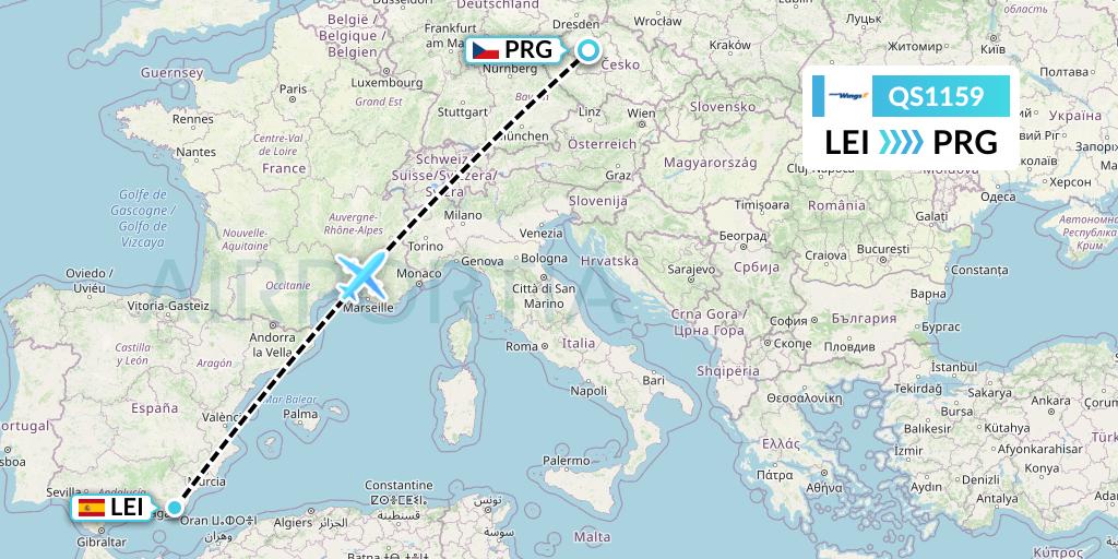 QS1159 Smartwings Flight Map: Almeria to Prague