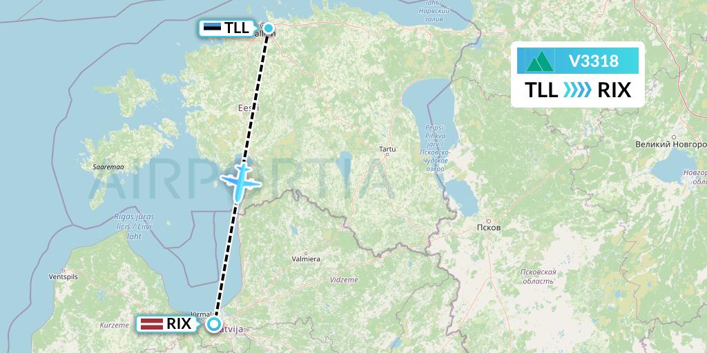 V3318 Carpatair Flight Map: Tallinn to Riga
