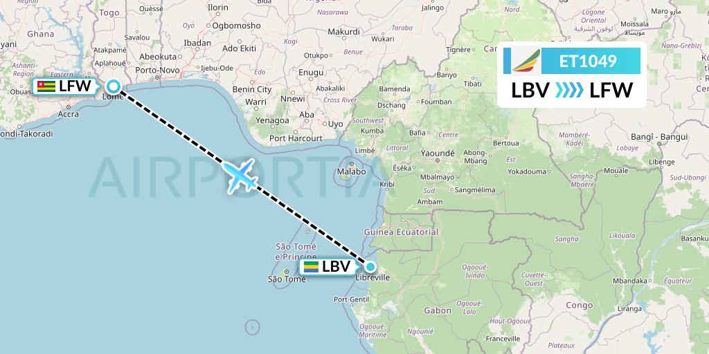 ET1049 Ethiopian Airlines Flight Map: Libreville to Lome