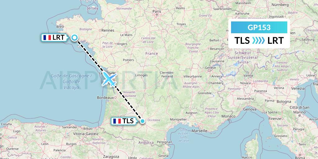 GP153 APG Airlines Flight Map: Toulouse to Lorient
