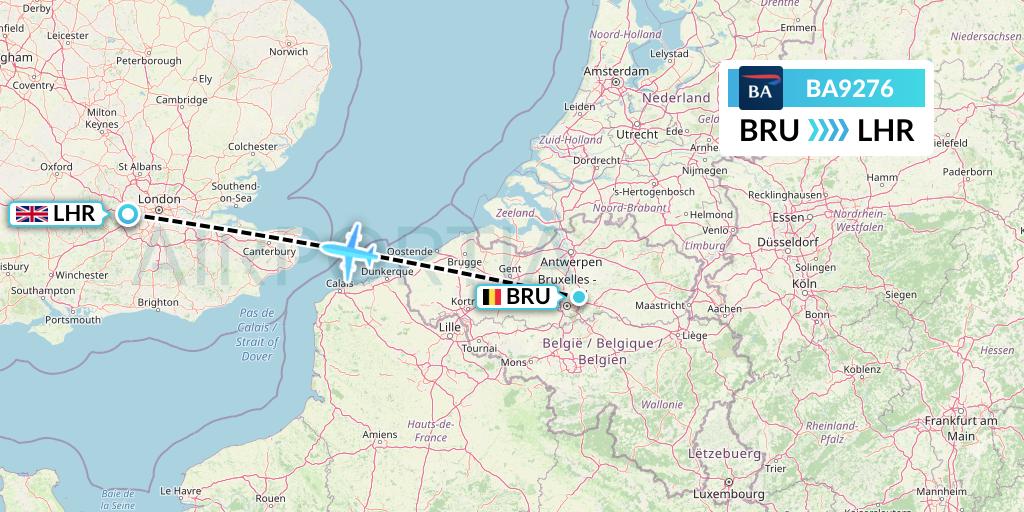 BA9276 British Airways Flight Map: Brussels to London
