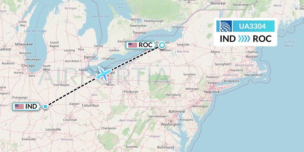 UA3304 United Airlines Flight Map: Indianapolis to Rochester