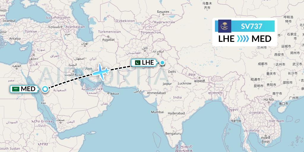 SV737 Saudi Arabian Airlines Flight Map: Lahore to Medina