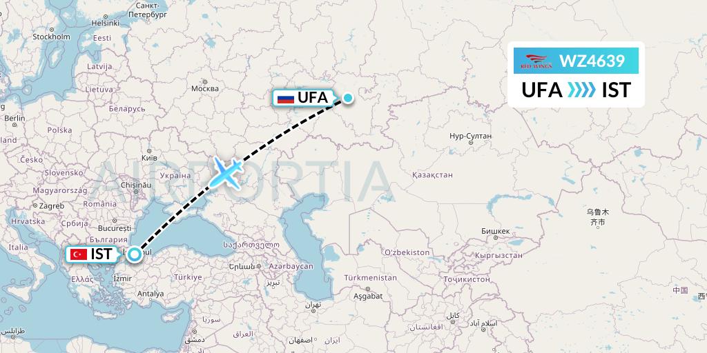 WZ4639 Red Wings Flight Map: Ufa to Istanbul