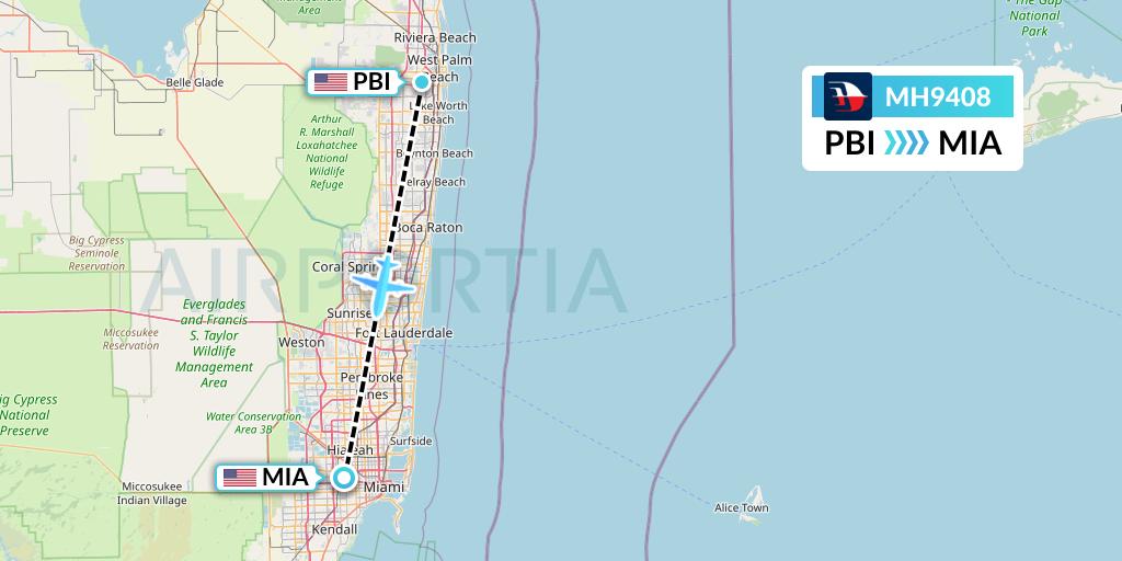 MH9408 Malaysia Airlines Flight Map: West Palm Beach to Miami
