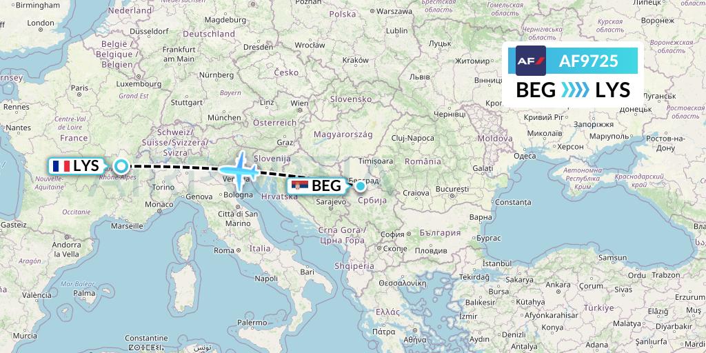 AF9725 Air France Flight Map: Belgrade to Lyon