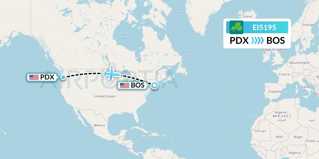 EI5195 Aer Lingus Flight Map: Portland to Boston