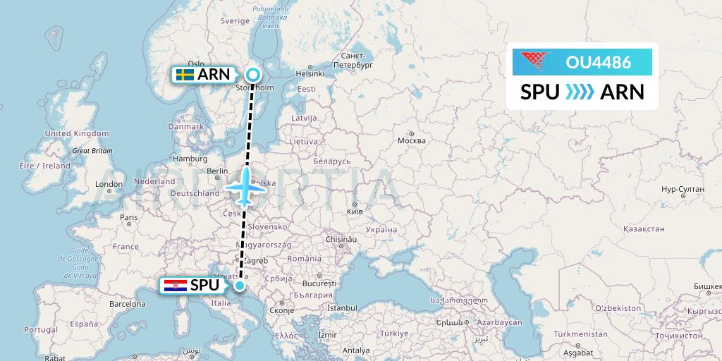 OU4486 Croatia Airlines Flight Map: Split to Stockholm