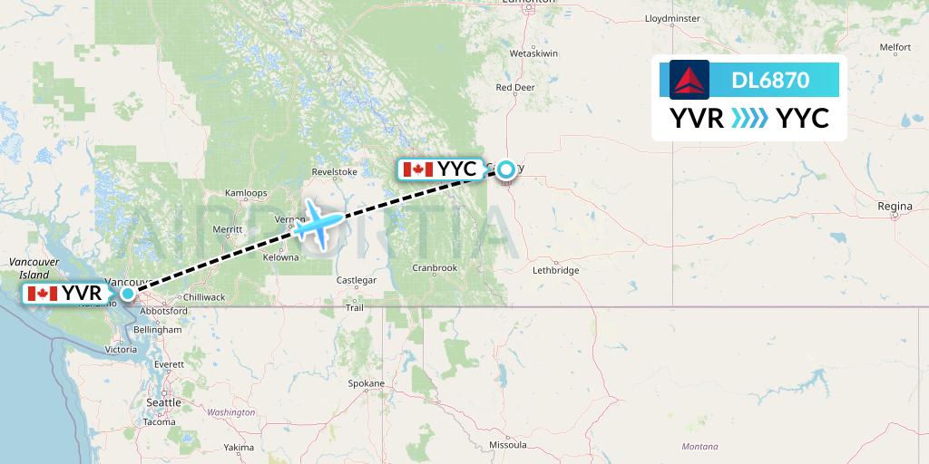 DL6870 Delta Air Lines Flight Map: Vancouver to Calgary