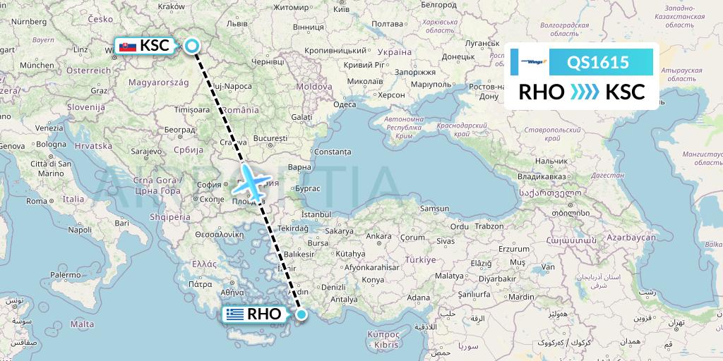 QS1615 Smartwings Flight Map: Rhodes to Kosice