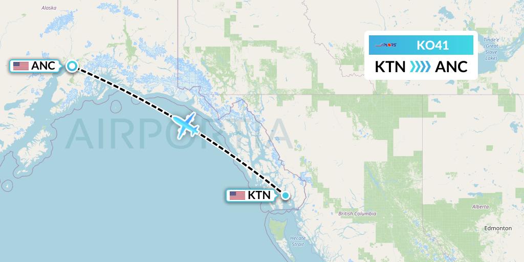 KO41 Komiaviatrans Flight Map: Ketchikan to Anchorage