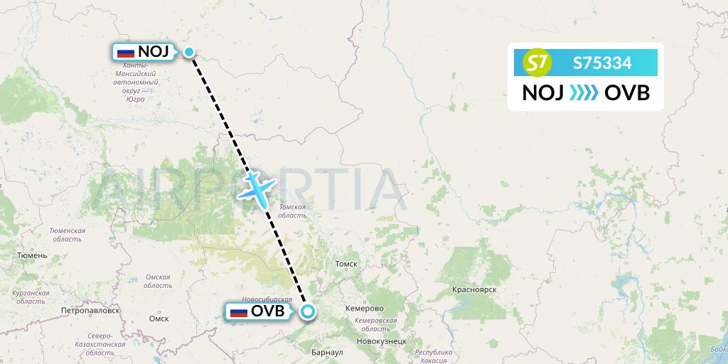 S75334 S7 Airlines Flight Map: Noyabrsk to Novosibirsk