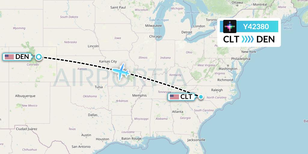 Y42380 Volaris Flight Map: Charlotte to Denver