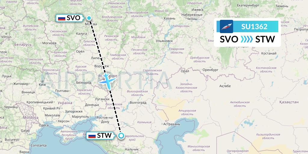 SU1362 Aeroflot Flight Map: Moscow to Stavropol
