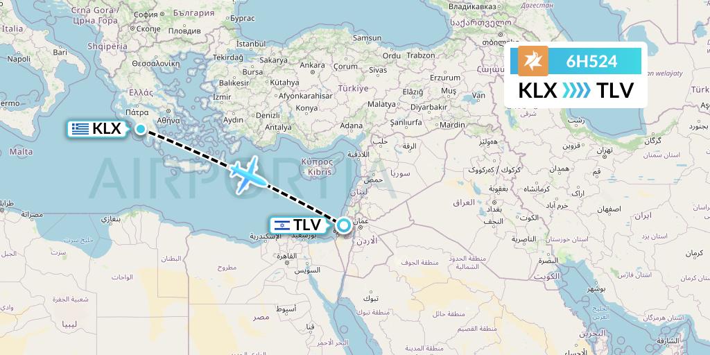 6H524 Israir Airlines Flight Map: Kalamata to Tel Aviv